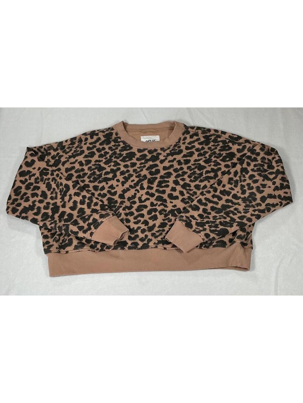 Aerie Leopard Print Sweatshirt Tan and Black XXS